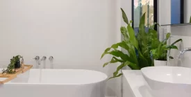Bathroom Renovation White Bath & Sink Geelong Builder Trenic Constructions