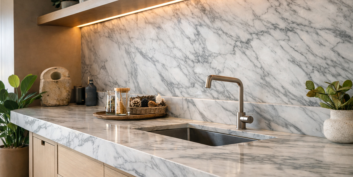 Contemporary Kitchen Marble Bench-tops Builder Custom Trenic Constructions