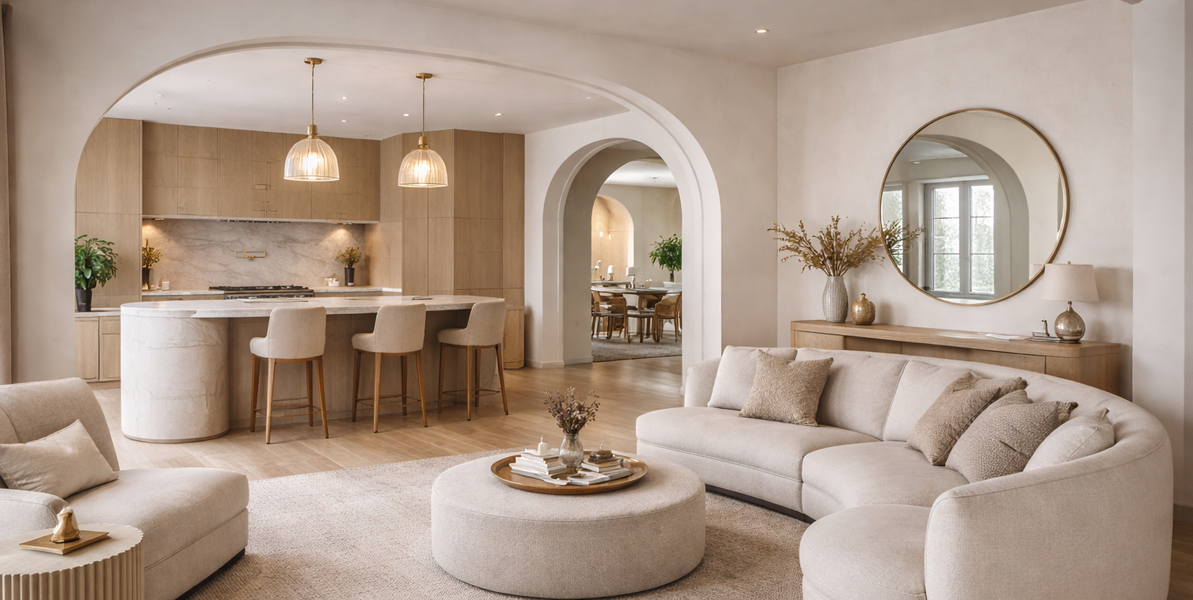 Kitchen & Lounge Soft Curves Replace Harsh Lines Trenic Constructions 